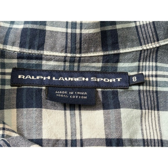 Ralph Lauren Sport Shirt Womens Size 8 Slim Fit Blue White Plaids Long Sleeve - Picture 15 of 15